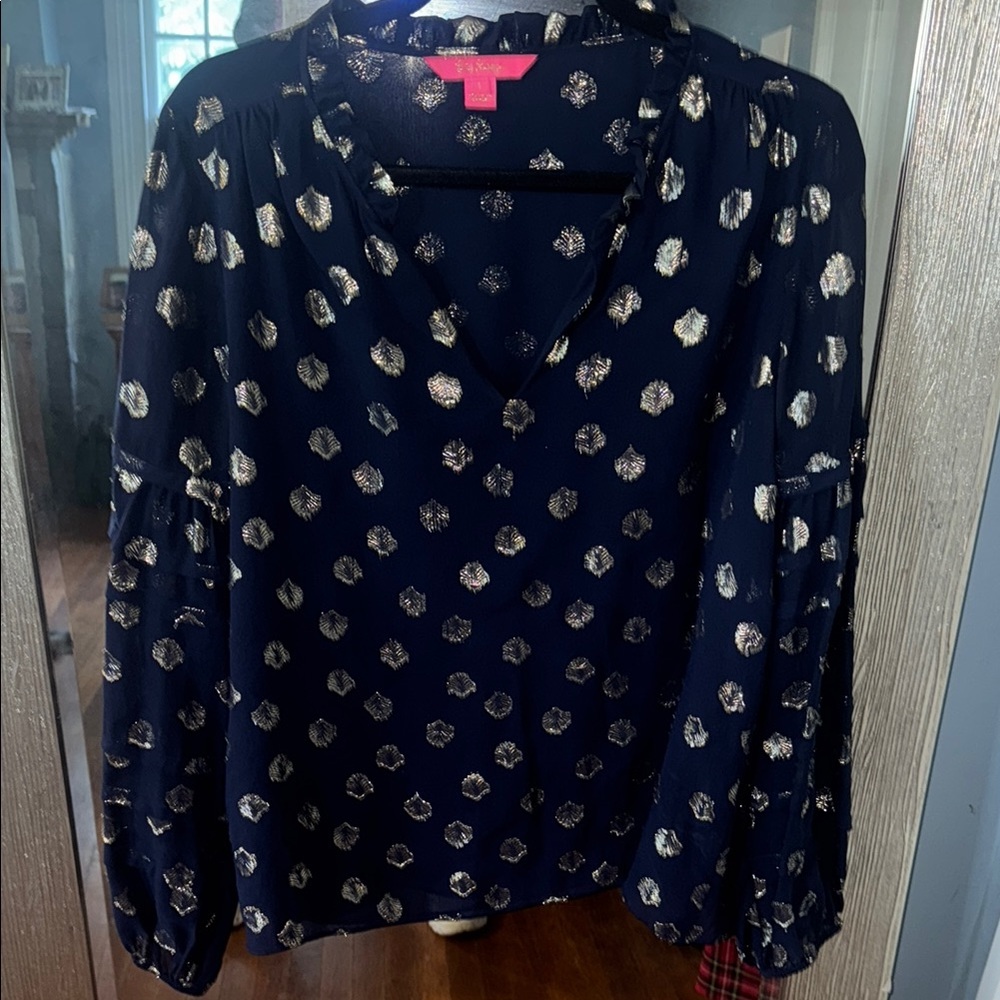 Lilly Pulitzer Navy Blouse with metallic Accents
